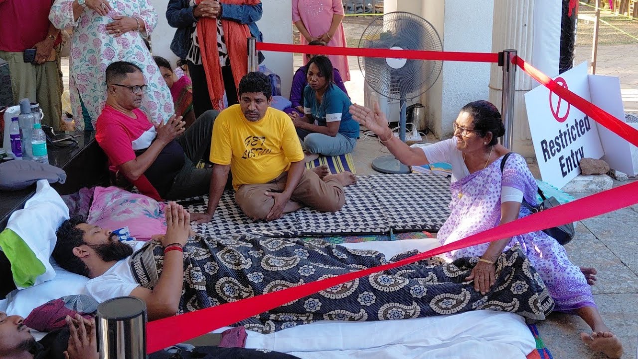 Chimbel's Mai Salvacao prays for the health and safety of protesting MLA Viresh Borkar. 