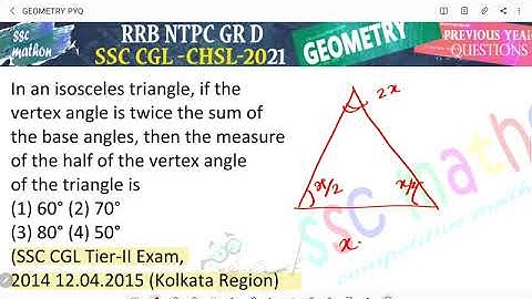 In an isosceles triangle, if the vertex angle is twice the sum of the base angles, then the measure