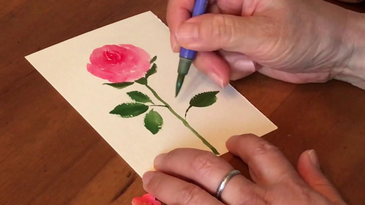 誰でも描けるハガキ絵 バラの花一輪 水彩画 初心者 One Rose Flower Watercolor Beginner Youtube