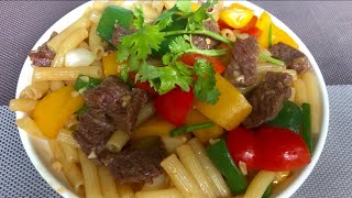 Cách làm nui xào bò lúc lắc ngon, đơn giản