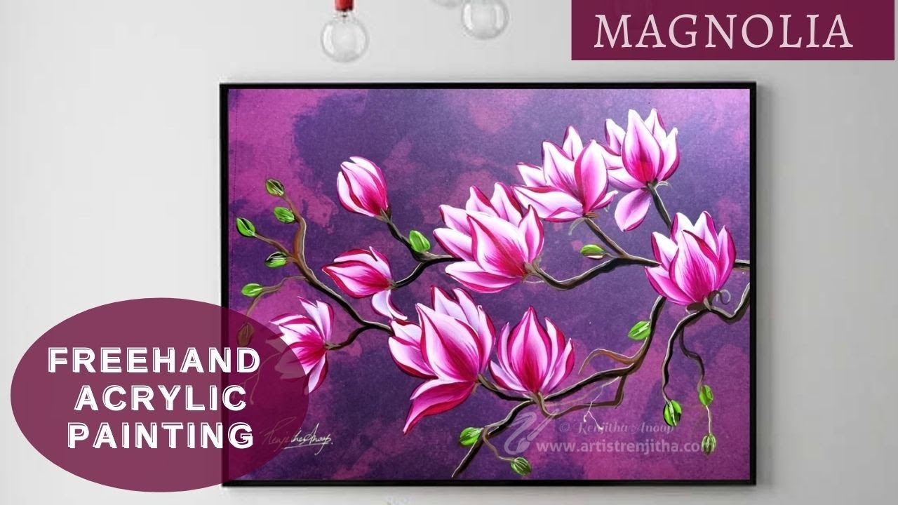 Freehand acrylic painting Magnolia 🌸🌸painting for beginners ART
