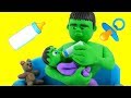 HULK BABY SITTER ❤ Frozen Elsa & Superhero Babies Play Doh Cartoons For Kids