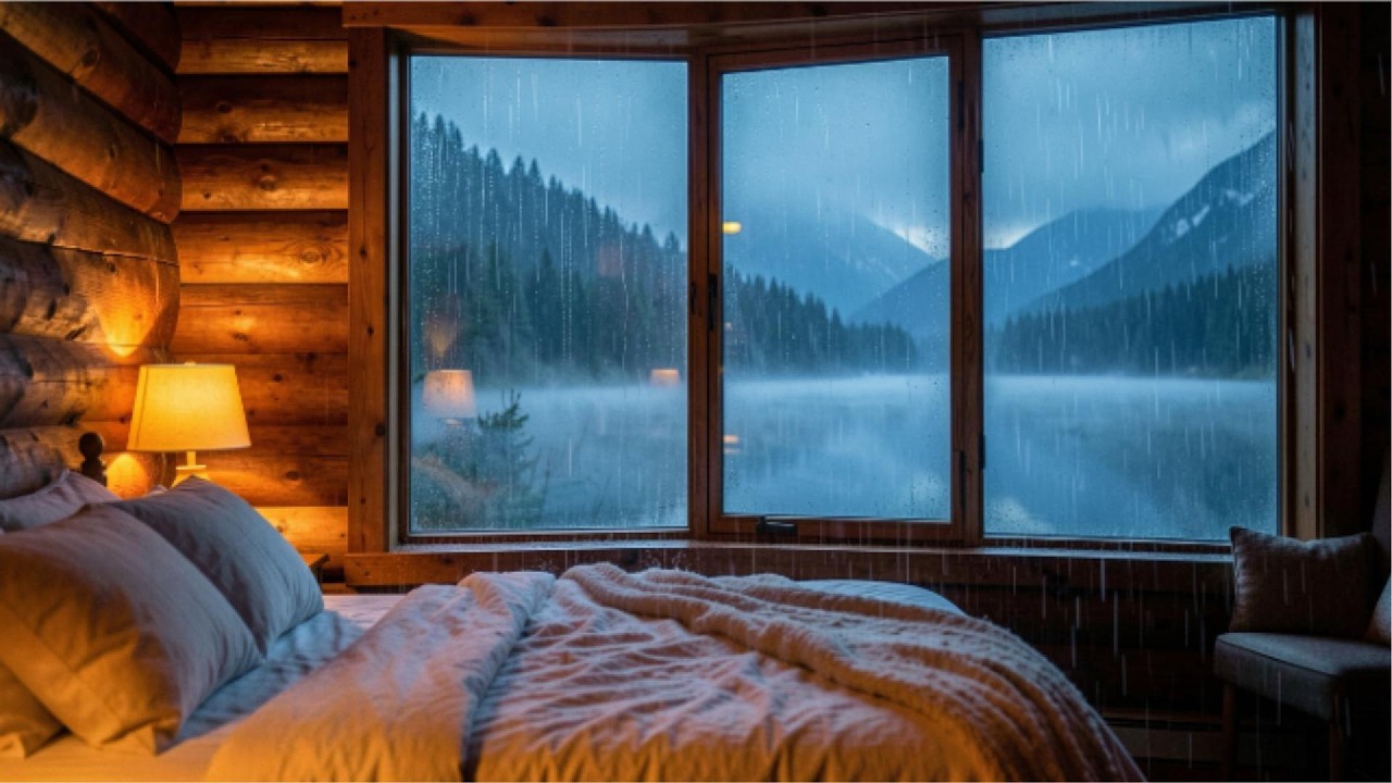 Rainy Night Ambience 🌧 Cozy Cabin by the Lake for Deep Sleep & Relax ...