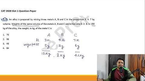 CAT 2020 slot 1 Question 53|| Ratio and proportion|| an alloy is prepared by #cat #cat2025