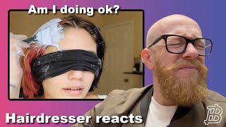 She is BLEACHING her hair BLINDFOLDED !!! Hairdresser reacts to hair fails