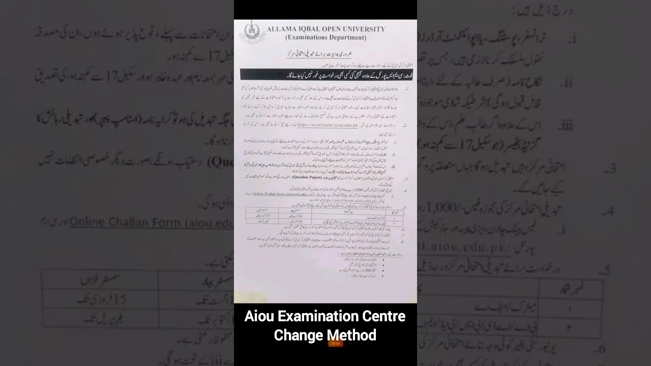 Aiou change examination centre | aiou examination centre change