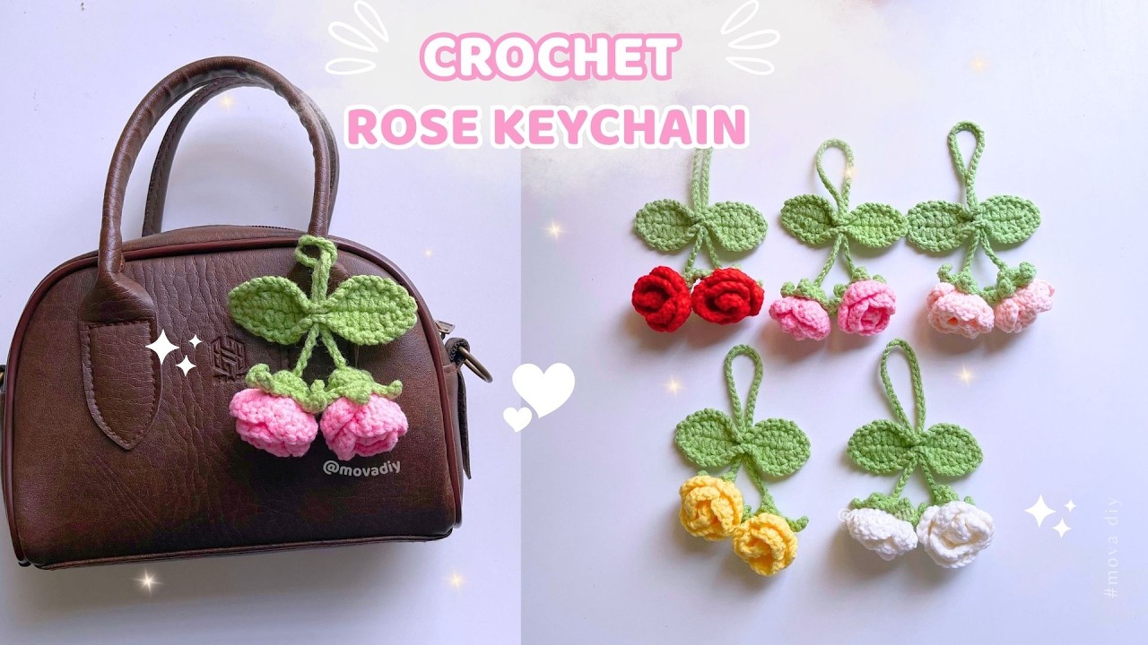Crochet rose keychain step by step 🌹 So cute and easy 🌹 Beginner