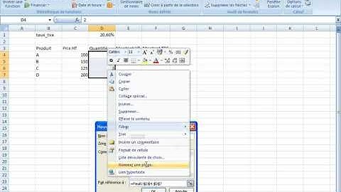 Nommer des plages de cellules dans une feuille de calcul d