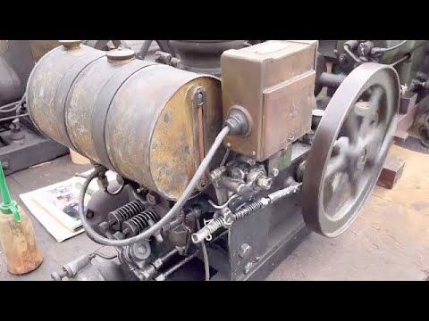 石油発動機　ハネダ 久保田鐵工所 クボタ2C型 石油発動機始動 KUBOTA old engine 2C