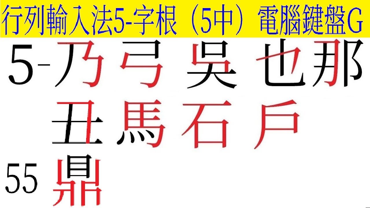 行列輸入法 5-（5中）字根 介紹及運用 （行列30 電腦鍵盤G） - YouTube