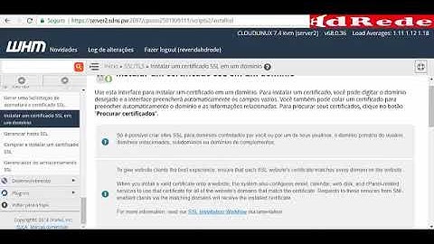 Instalar um certificado SSL em um domínio WHM HdRede