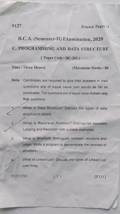 BCA 2nd semester questions paper. C programming and data structures ...