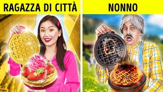 RAGAZZA DI CITTÀ VS NONNO || Challenge di Cucina Ricca vs Povera! di 123 GO! CHALLENGE