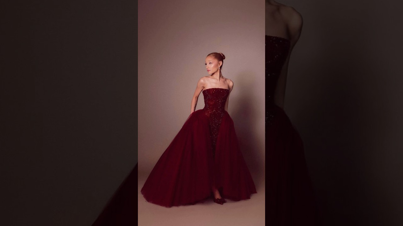 ariana grande red ruby dress Was That a Shoe on the Back of Ariana Grande's Oscars Dress?