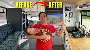 Amateur builder turns shuttle bus into beautiful tiny home (BUS CONVERSION FULL TIMELAPSE)