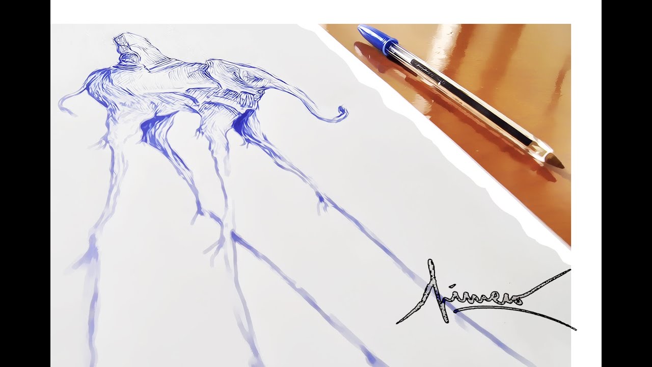 How to draw SALVADOR DALÍ ELEPHANT SURREALISM Ballpoint Speed