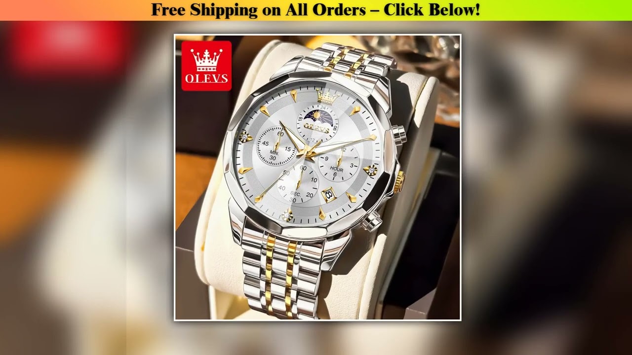 OLEVS Moon Phase Men's Watches Prism Mirror Waterproof Quartz Watch Luminous Stainless steel