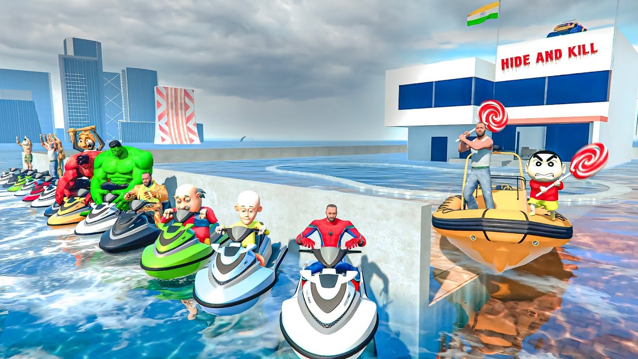 Franklin play hide and kill in tsunami - indian bike driving 3d