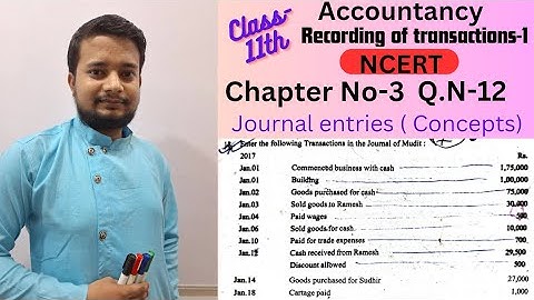 Class-11th Accountancy NCERT Chapter No-3 Recording of transactions-1 Q.N-12. journal entries.  ✍️✍️
