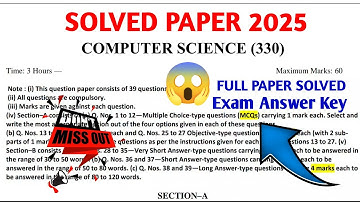 NIOS Class 12 Computer Science (330) Solved Paper October 2025🔥| Full Answer Key & Detailed Analysis