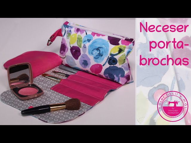 Neceser para cosméticos con portabrochas de maquillaje 