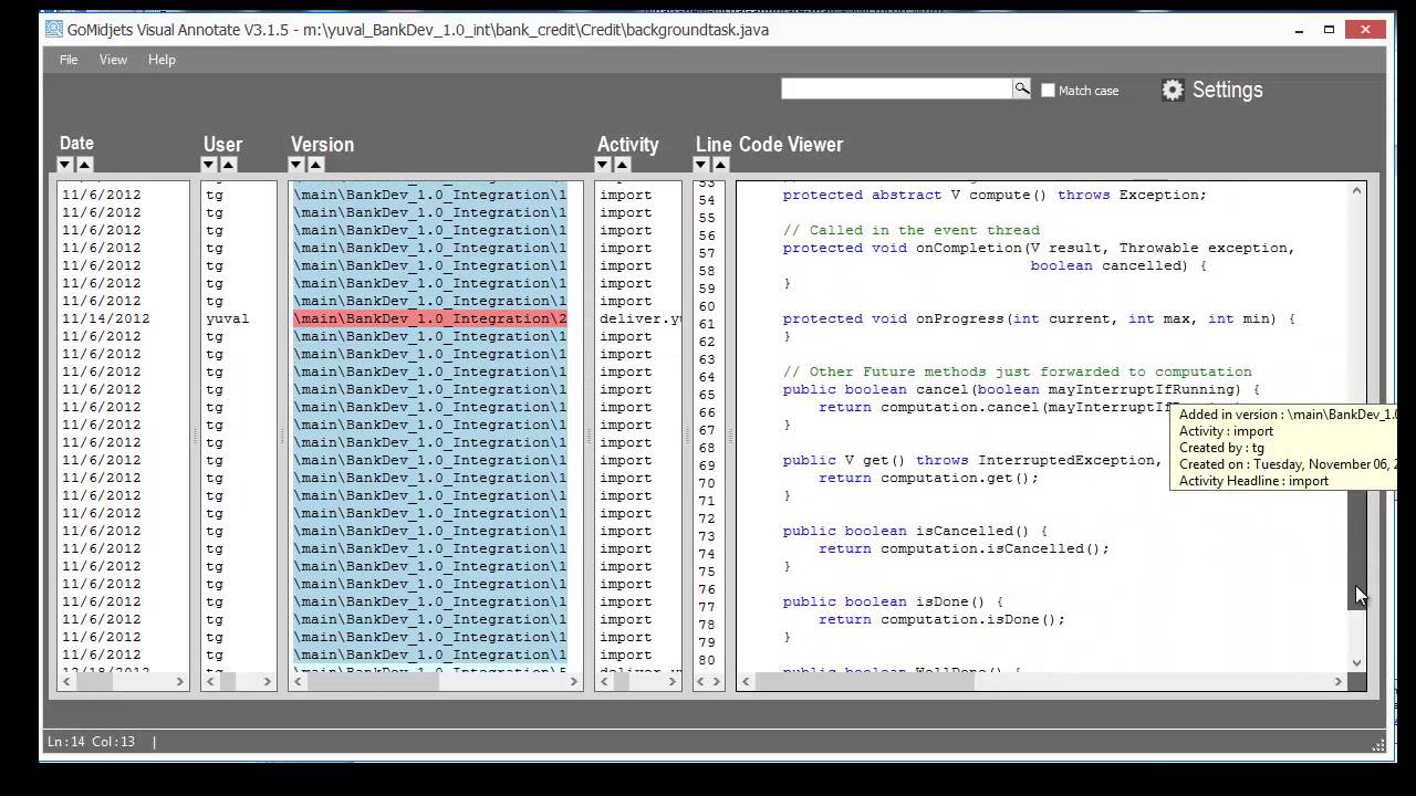Obtaining ClearCase information from hovering on code lines