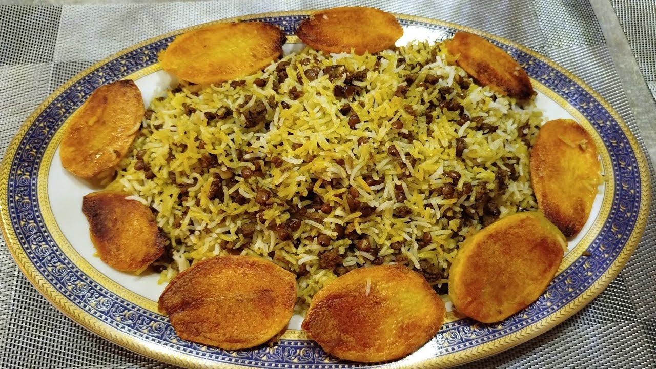 عدس پلو با ته دیگ سیب زمینی🍚 Persian Lentil Rice with Crispy Potatoes
