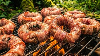 The Ultimate Beer Snack Cooked Over Fire | Bacon Onion Rings in Alaska