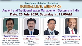 NATIONAL LEVEL WEBINAR ON   Ancient and Traditional Water Management Systems in India