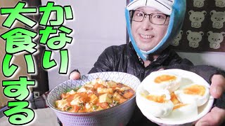 【大食い飯テロ晩酌】丸美屋麻婆豆とゆで卵に野菜山盛り