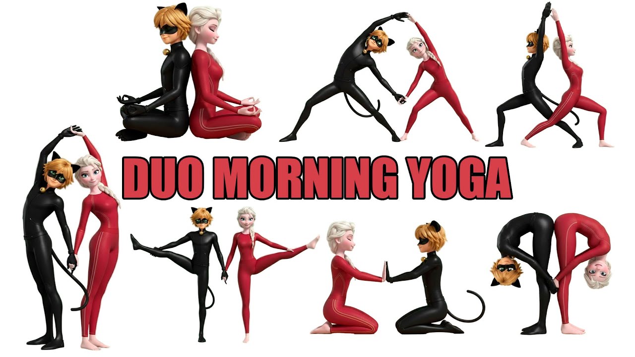 Duo Morning Yoga for Kids with Cat Noir & Elsa | Yoga x KPop Demon Hunters x Elsa