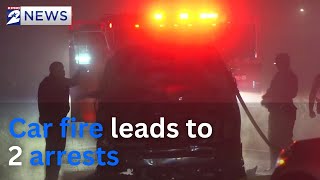 Father, son arrested after body found in burning car in southwest Harris County