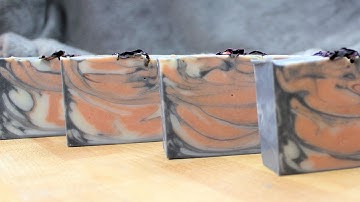 Soap making with natural colours rose clay, kaolin clay & activated charcoal in the pot swirl design