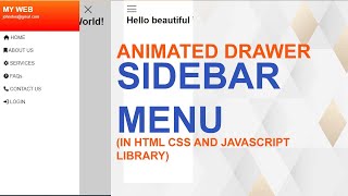 animated drawer sidebar menu using html css and javascript. #sidebar #html #css #drawer