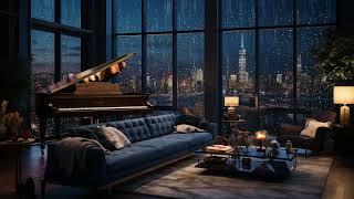 City Rain Serenade | Nighttime Piano & Rain Sounds in Cozy Urban Space | Relaxing City Rain at Night