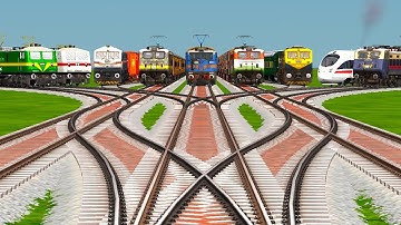 9 Trains At Bumpy Diamond Railroad Crossing Risky Railroad Tracks | indian railways train simulator