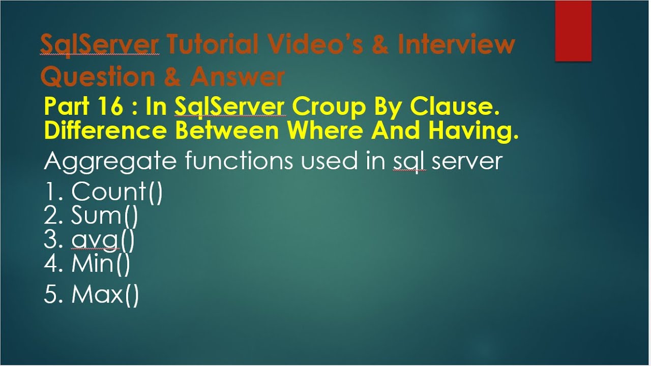 Part 16 : In Sqlserver Group By Clause. - YouTube