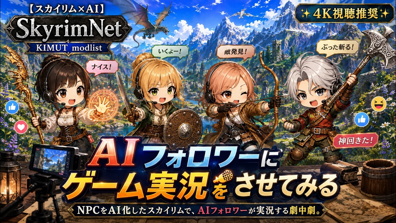 テスト配信　AIフォロワーにゲーム実況をさせてみる【スカイリム×AI】生成AIでスカイリムのNPCをAI化 SkyrimNet / KIMUTmodlist