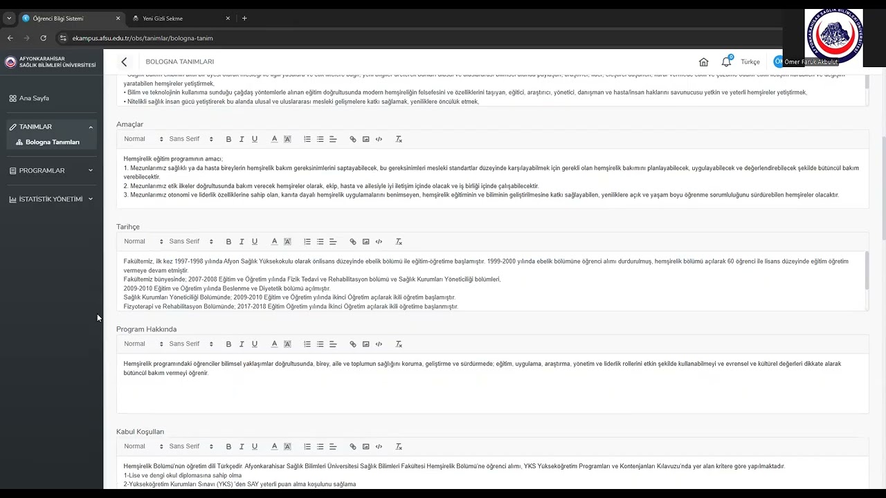 1  Program Bilgilerinin Hazırlanması
