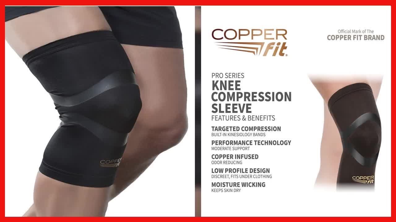 Copper Fit Pro Series Compression Knee Sleeve, Black with Copper Trim, Large, Packaging may Vary