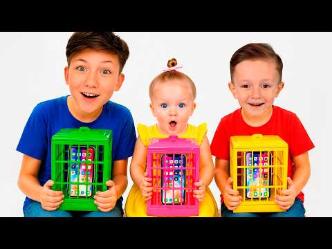 3 Phones Are Locked in a Colorful Jail! Mom Police Officer Catches the Rule Breakers | Eva Story