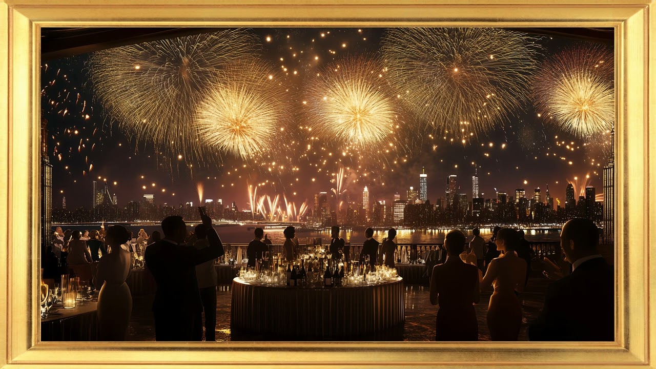 Art Deco Fireworks Frame TV Art Vibrant Celebration | 4K UHD Wall Art Screensaver Festive Wallpaper