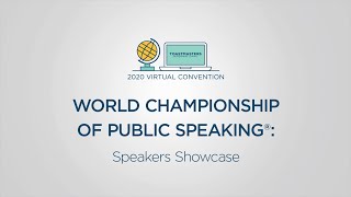 2020 World Championship of Public Speaking®: Speaker Showcase
Join Toastmasters International President Richard E. Peck, DTM, for a meet-and-greet with the top three 2020 World Championship of Public Speaking® winners. Hear the 2020 World Champion share acknowledgments and take questions from a previously-recorded virtual audience. Learn more about the prestigious World Championship of Public Speaking® by visiting: www.toastmasters.org/events/2020-international-convention/world-championship-of-public-speaking. (www.toastmasters.org/WCPS) 2020 World Championship of Public Speaking®: Speaker Showcase