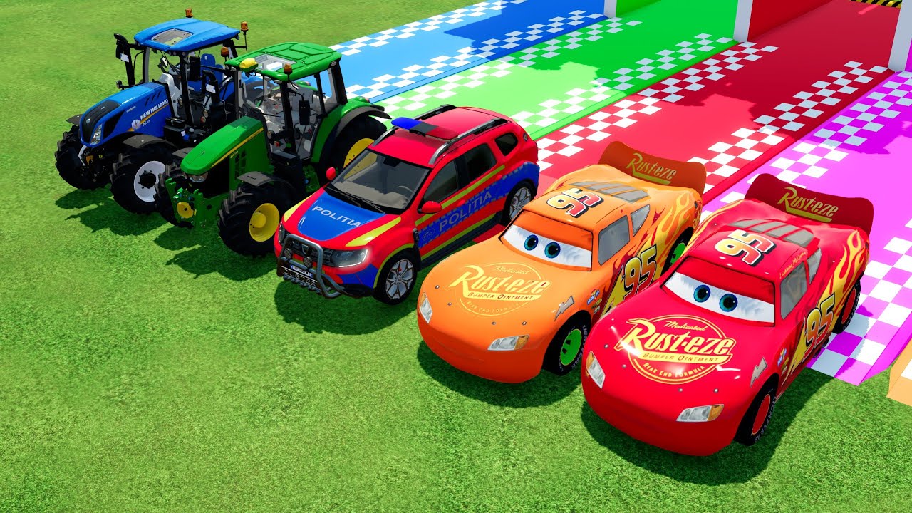 DACIA VOLKSWAGEN - EXCAVATOR, TRACTORS, POLICE CAR, COLOR OF GARAGE, TRANSPORTING, PARKING TEST!