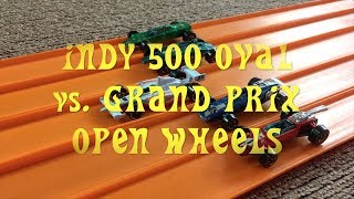 Hot Wheels Indy 500 Oval vs Grand Prix cars Drag Race off