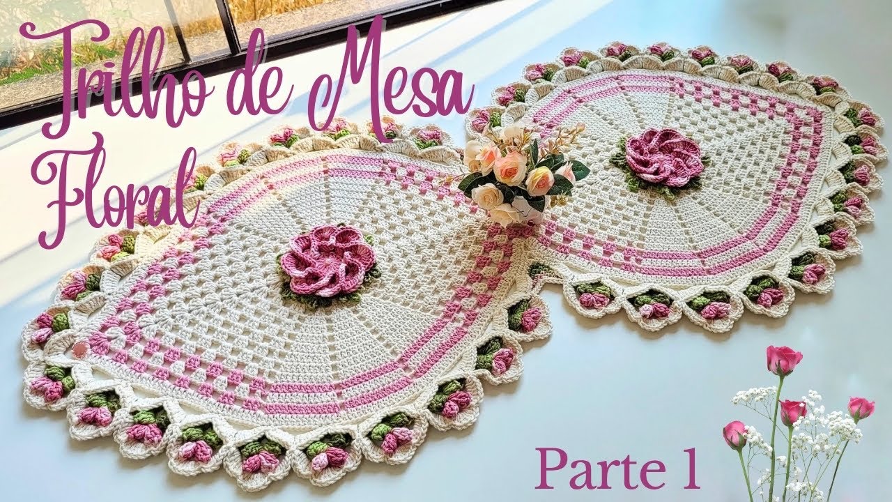 🌷 Trilho de mesa Floral em Crochê 🌷1/2. Por Vanessa Marcondes.