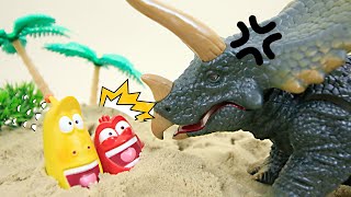 Hungry dinosaurs attack! Help me pj mask! Children toys animation