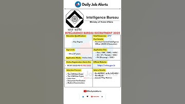 Intelligence Bureau Recruitment 2025 | New Vacancy 2025 | Daily Job Alerts #shorts
