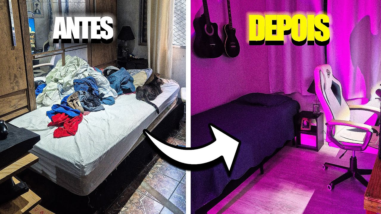 Transformei meu Quarto Lixo 🗑️  em um Setup Gamer 🎮 (O TETO CAIU!) 😱