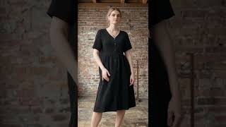 Worthington Woman Womens Sheath Dress Size 18W Black Short Sleeve Button Accent